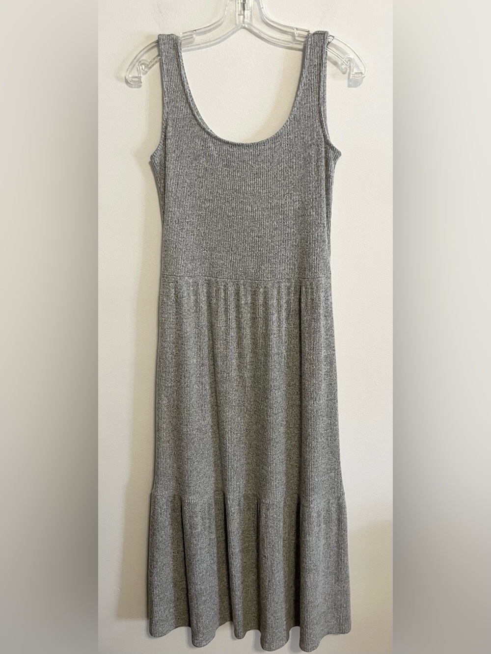 Daily Ritual Ribbed Stretchy Heather Gray Midi Tank Dress. Size Small